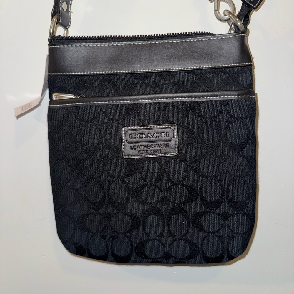 NWT Coach Black Signature Canvas and Leather Swingpack Messenger Bag